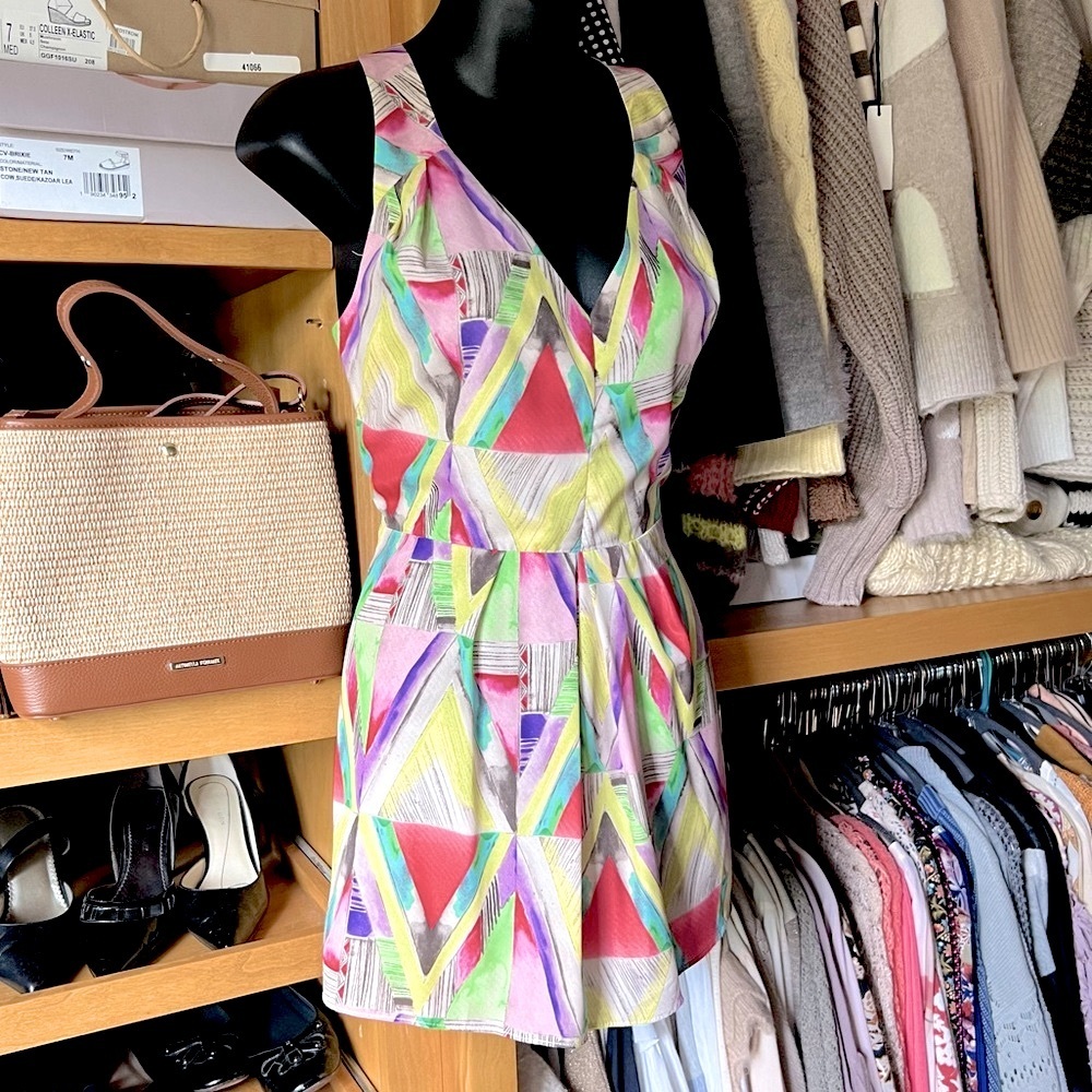 MUSTARD SEED Colorful Open-back  Geometric Print Romper NWT